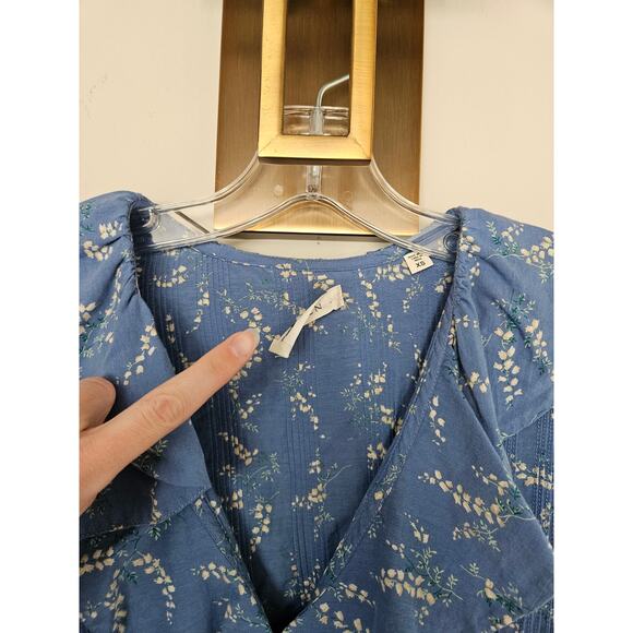 DOEN Blue Bluebell Ballad Floral Henri Top Cotton Blouse Size X-Small - Picture 7 of 16